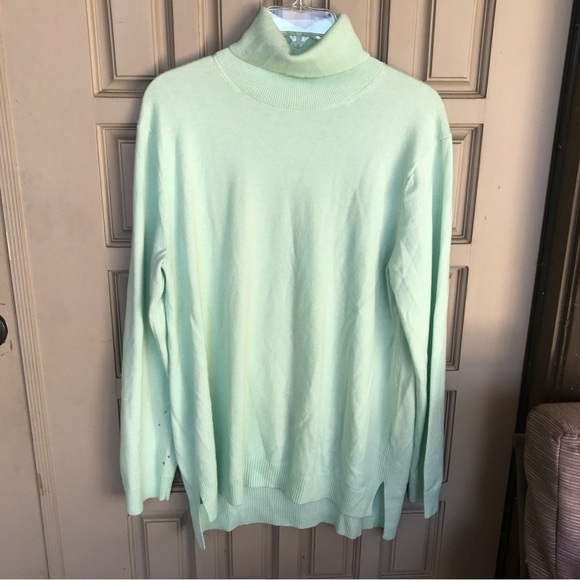 Gap SzXL Sweater Aqua Long Sleeve Split Hem Banded Turtle Neck Super Soft - Picture 3 of 7